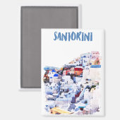 Stijlvolle Santorini Griekenland Waterverf schilde Magneet (Voorkant / Achterkant)