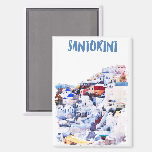 Stijlvolle Santorini Griekenland Waterverf schilde Magneet (Voorkant / Achterkant)