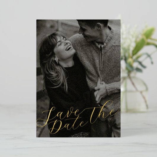 Stijlvolle Save the Date met QR Folie Uitnodiging (Staand Voorkant)