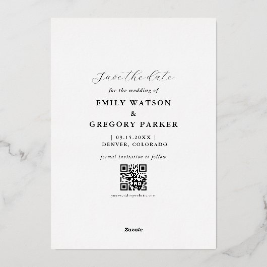 Stijlvolle Save the Date met QR Folie Uitnodiging (Achterkant)