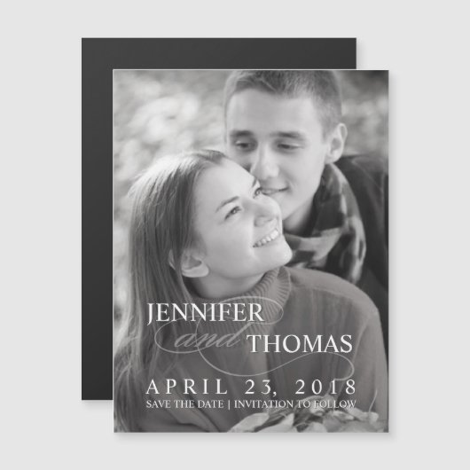 Stijlvolle Save the Date Persoonlijke Foto Bruilof Magnetische Uitnodiging (Voorkant / Achterkant)