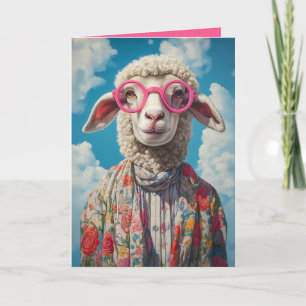 Stijlvolle Schaap Roze Brillen Bloemen Kleding Bla
