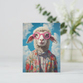 Stijlvolle Schaap Roze Brillen Bloemen Kleding Bla Briefkaart (Staand voorkant)