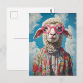 Stijlvolle Schaap Roze Brillen Bloemen Kleding Bla Briefkaart (Voorkant / Achterkant)