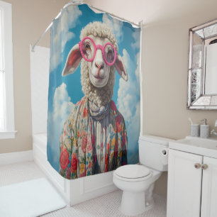 Stijlvolle Schaap Roze Brillen Bloemen Kleding Bla Douchegordijn