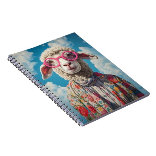 Stijlvolle Schaap Roze Brillen Bloemen Kleding Bla Notitieboek (Rechterzijde)