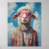 Stijlvolle Schaap Roze Brillen Bloemen Kleding Bla Poster (Voorkant)