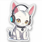 Stijlvolle Schattige Cat in hoofdtelefoon Sticker (Voorkant)