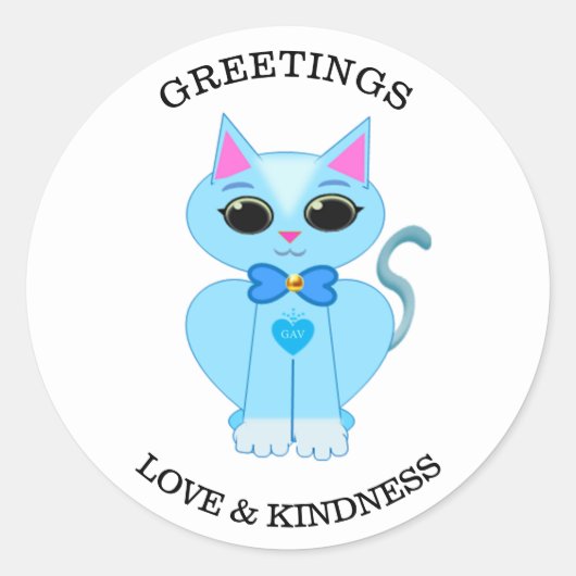 Stijlvolle schattige lichtblauwe kitty cat classic ronde sticker (Voorkant)