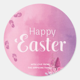 Stijlvolle schattige paarse roze Gelukkig Pasen Ronde Sticker