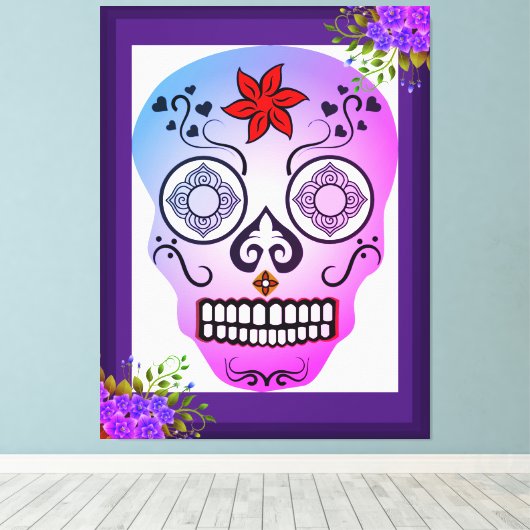 Stijlvolle schedel canvas afdruk (Insitu (Houten vloer))