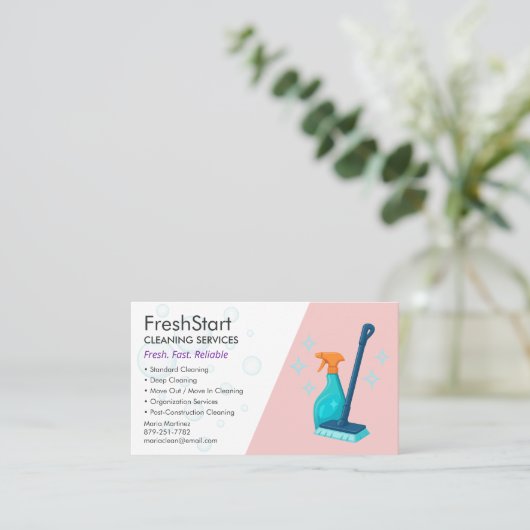 Stijlvolle schoonmaakservice voor huishoudelijk ge visitekaartje (Staand voorkant)