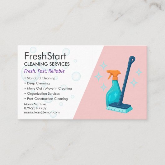 Stijlvolle schoonmaakservice voor huishoudelijk ge visitekaartje (Voorkant)