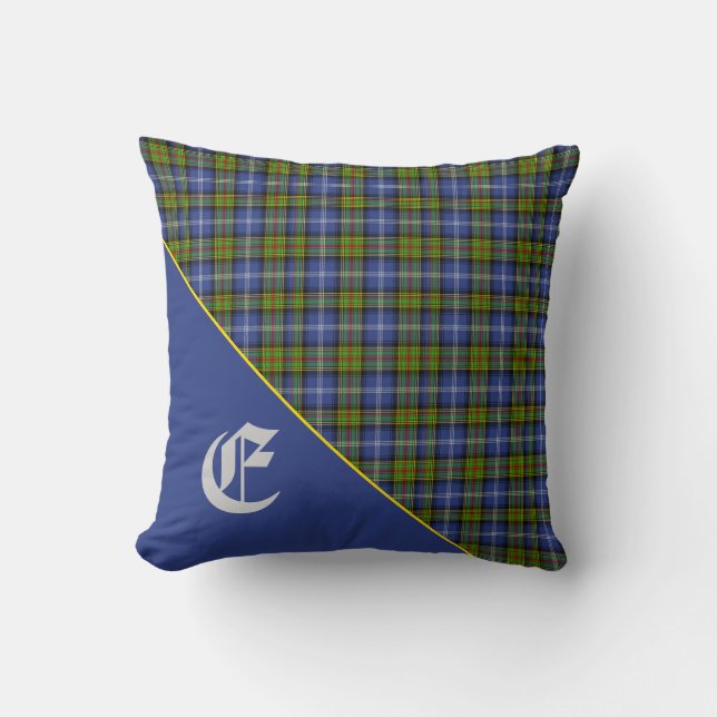 Stijlvolle Schotse Estes Clan Tartan Monogram Kussen (Voorkant)