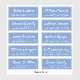 Stijlvolle schrift blauwe trouwgast adreslabels sticker