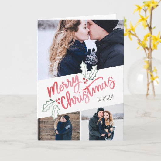 Stijlvolle schuine Waterverf Vrolijk kerstfeest 3- Kaart (Gele Bloem)