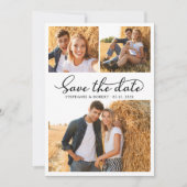 Stijlvolle Script 3 Foto Collage Trouwen Save The Date (Voorkant)