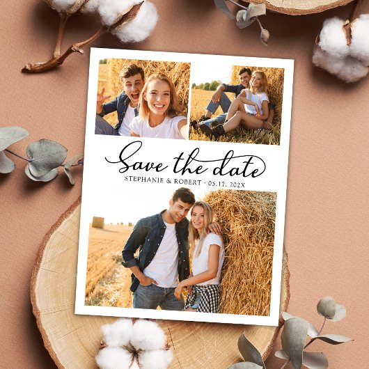 Stijlvolle Script 3 Foto Collage Trouwen Save The Date