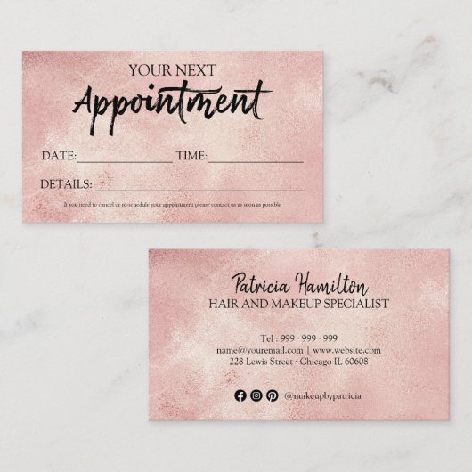 Stijlvolle Script Blush Folie Appointkaart Visitekaartje (Voorkant / Achterkant)