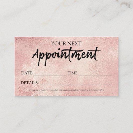 Stijlvolle Script Blush Folie Appointkaart Visitekaartje (Voorkant)