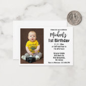 Stijlvolle Script Boy 1e verjaardag foto uitnodigi Notitiekaartje (Voorkant / Achterkant in situ)