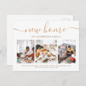 Stijlvolle Script Calligraphy 3 Photo New Home Mov Aankondigingskaart (Voorkant / Achterkant)