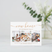 Stijlvolle Script Calligraphy 3 Photo New Home Mov Aankondigingskaart (Staand voorkant)
