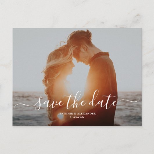 Stijlvolle Script Chic Save the Date Wedding Briefkaart (Voorkant)