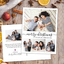 Stijlvolle Script Collage Familie foto's Kerstmis Briefkaart