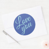 Stijlvolle Script Cute Love You Blue Quottes Ronde Sticker (Envelop)