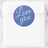 Stijlvolle Script Cute Love You Blue Quottes Ronde Sticker (Tas)