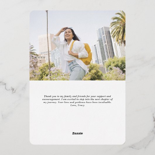 Stijlvolle Script eenvoudige afstuderen aankondigi Folie Feestdagenkaart (Achterkant)