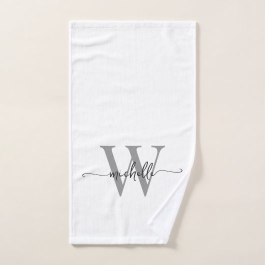 Stijlvolle script elegante witte grijze monogramna handdoek (Handdoek)