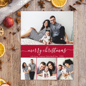 Stijlvolle Script Familie Fotocollage Rode Kerstmi Briefkaart