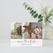 Stijlvolle Script Foto Collage Trouw Save the Date Aankondigingskaart (Staand voorkant)