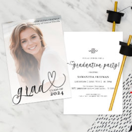 Stijlvolle Script Hart Typografie Graduation Party Kaart