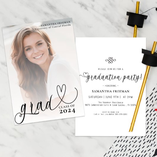 Stijlvolle Script Hart Typografie Graduation Party Kaart