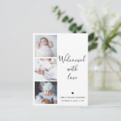 Stijlvolle Script Minimalist 3 Foto Baby Dank u Briefkaart (Staand voorkant)