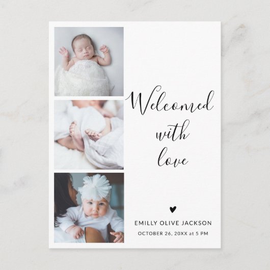 Stijlvolle Script Minimalist 3 Foto Baby Dank u Briefkaart (Voorkant)