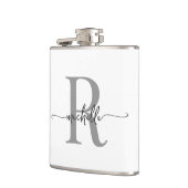 Stijlvolle Script Modern Wit Grijs Monogram Naam Heupfles (Links)