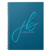 Stijlvolle Script Monogram Initialen en Naam Blauw Notitieboek (Voorkant)