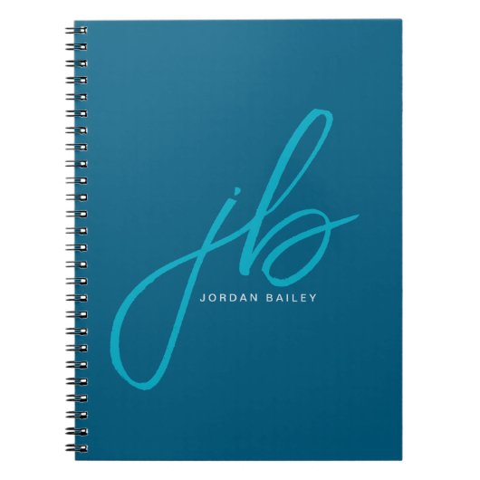 Stijlvolle Script Monogram Initialen en Naam Blauw Notitieboek (Voorkant)