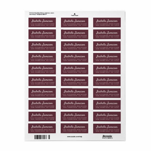 Stijlvolle script naam bordeaux retouradres etiket (Full Sheet)