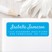 Stijlvolle script naam helderblauwe retouradres etiket (Insitu)