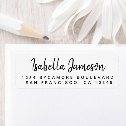 Stijlvolle script naam zwart wit retouradres etiket (Insitu)