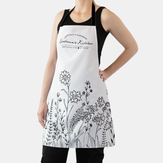 Stijlvolle Script Name  Floral Pattern Apron Schort (Insitu)