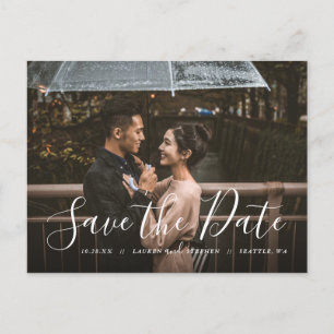 Stijlvolle Script Photo Overlay Save the Date Anno Aankondigingskaart