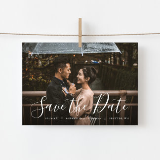 Stijlvolle Script Photo Overlay Save the Date Magn Magnetische Uitnodiging
