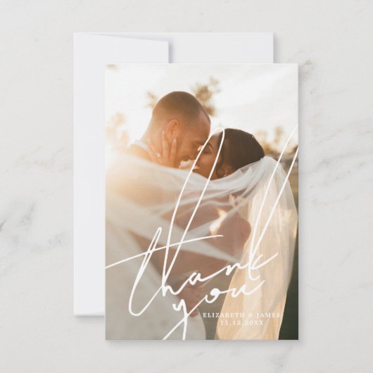 Stijlvolle Script Photo Wedding Dank u kaart (Voorkant)