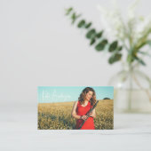 Stijlvolle Script profiel foto muzikant Dusty Blue Visitekaartje (Staand voorkant)